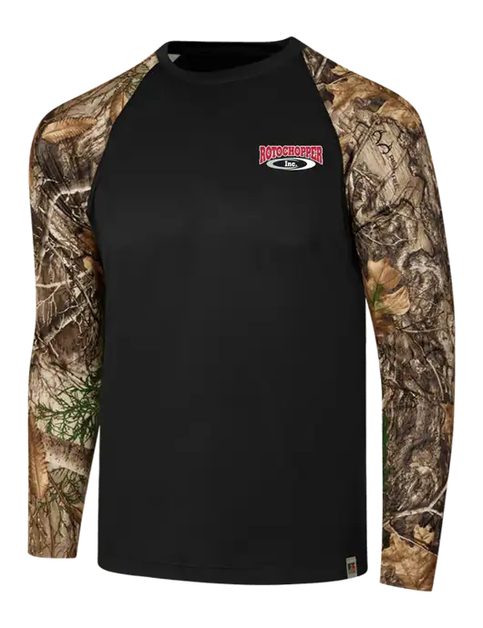 Russell Outdoors Black/Realtree Edge Camo Colorblock Performance Long Sleeve T-Shirt w/Rotochopper Logo