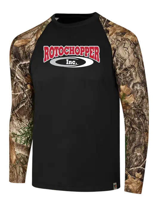 Russell Outdoors Black/Realtree Edge Camo Colorblock Performance Long Sleeve T-Shirt w/Rotochopper Logo