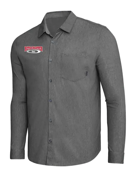 OGIO Dark Grey Heather Extend Long Sleeve Button Up Shirt w/Rotochopper Logo