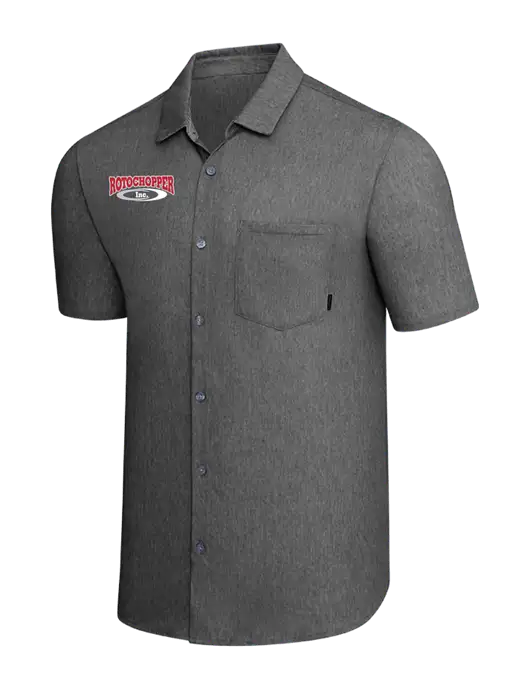 OGIO Dark Grey Heather Extend Short Sleeve Button Up Shirt w/Rotochopper Logo
