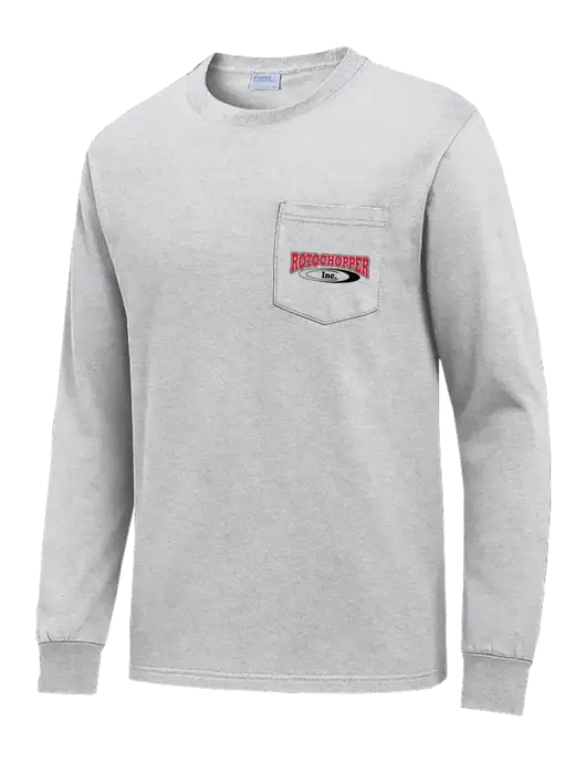 Light Grey Heather Long Sleeve Heavyweight 6.1 oz Pocket T-Shirt w/Rotochopper Logo