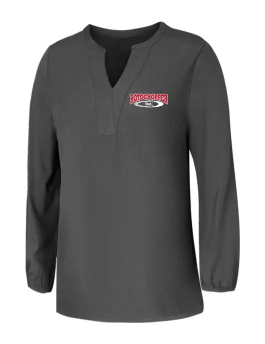 Mercer+Mettle Womens Dark Grey Stretch Crepe 3/4 Sleeve Blouse w/Rotochopper Logo
