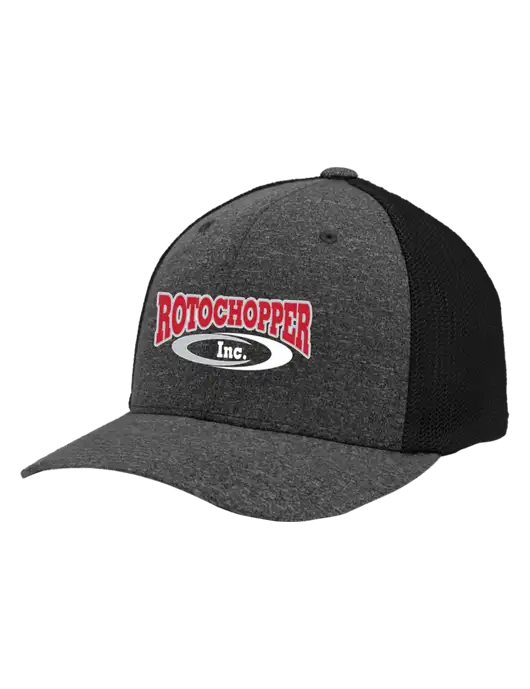 Flexfit Black/Dark Charcoal Heather Melange Mesh Back Trucker Cap w/Rotochopper Logo
